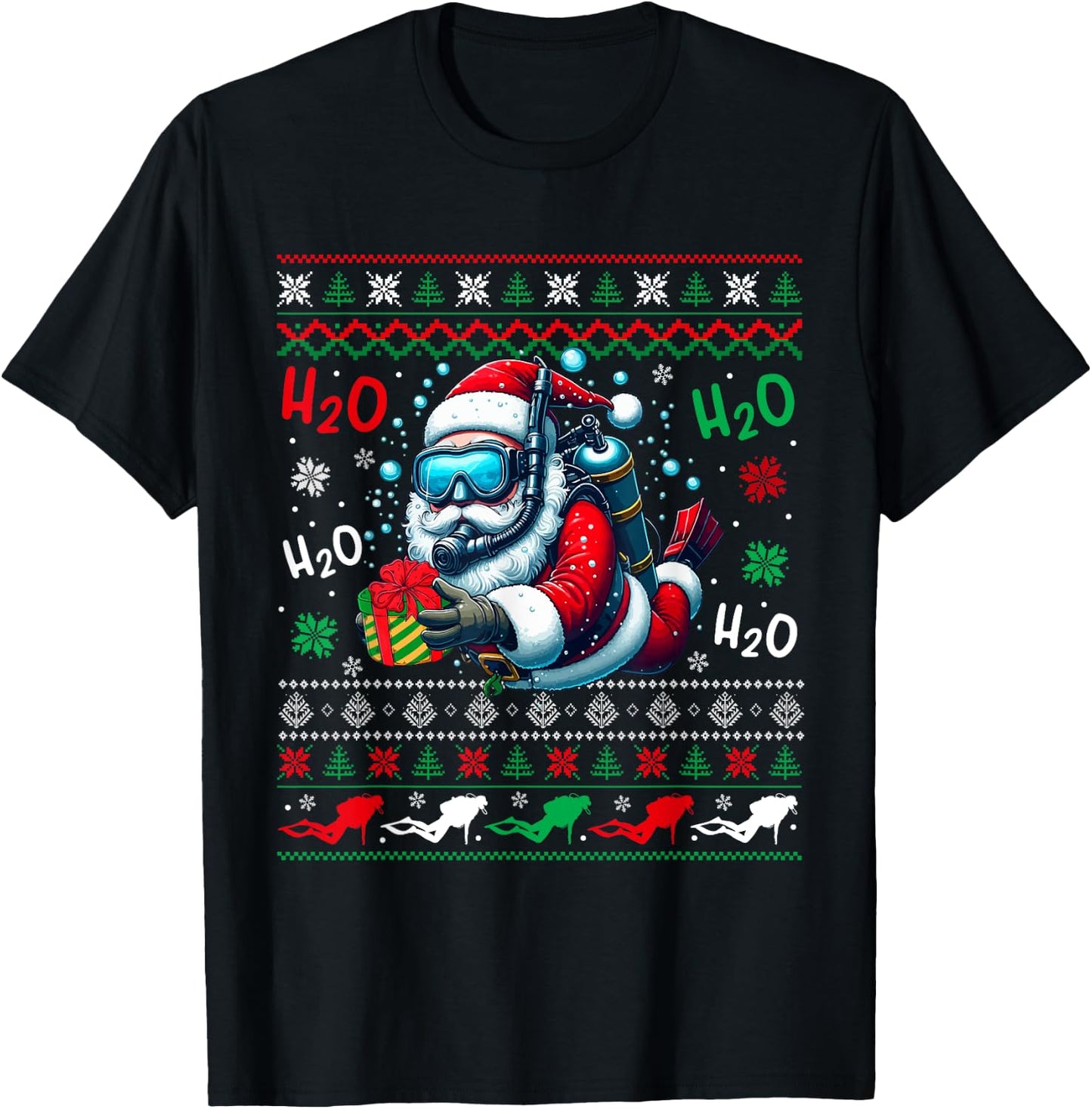Christmas Sweater Santa Scuba Diving Scuba Diver Lover T-Shirt - T-Shirt | Black