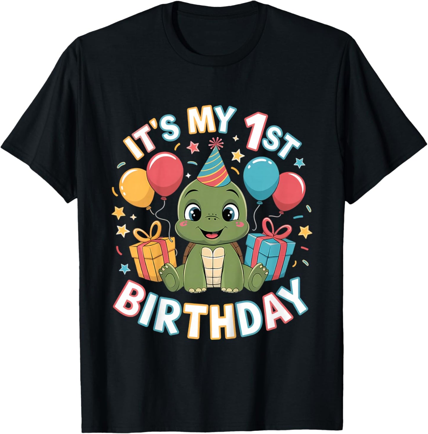 Kids 1st Birthday Turtle Party Design T-Shirt - T-Shirt | Black