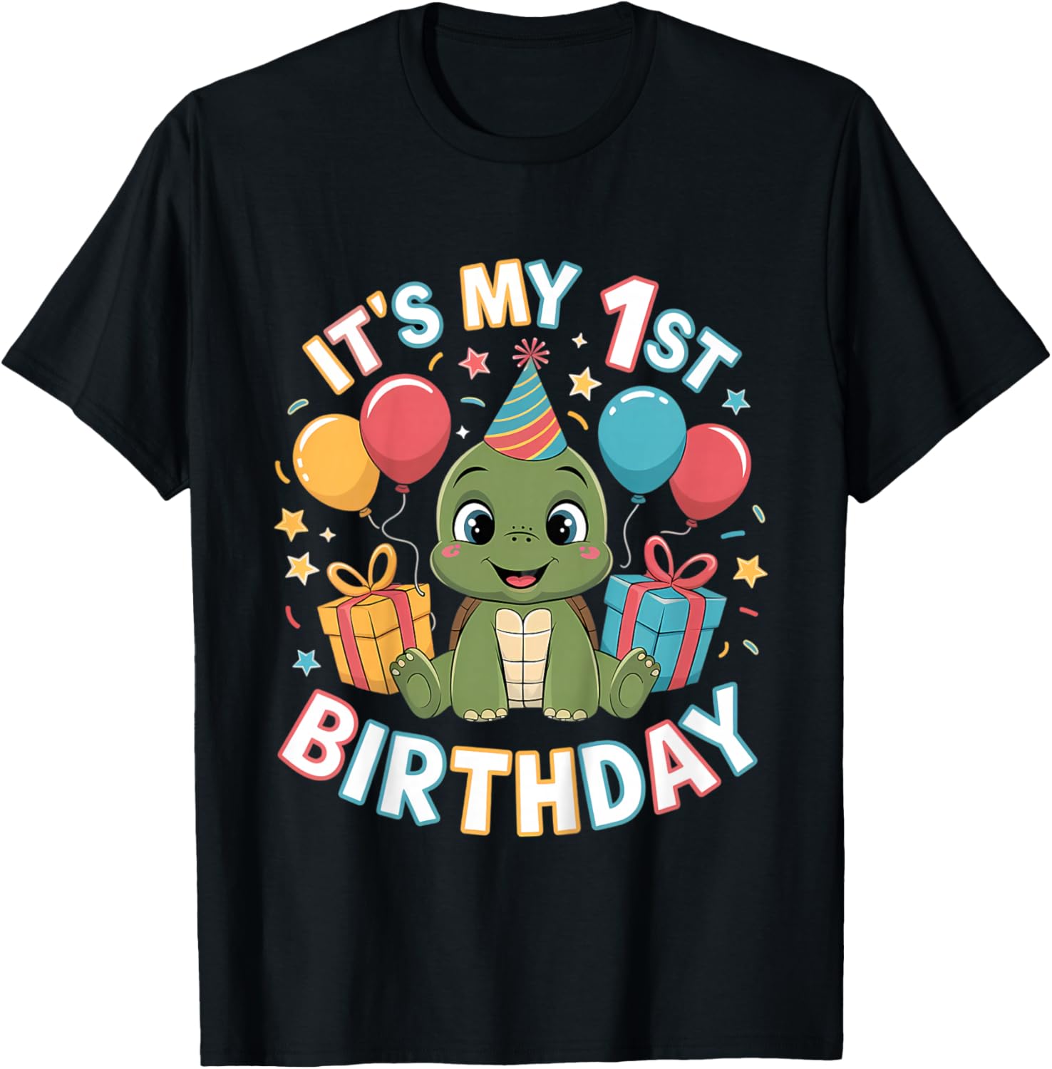 Kids 1st Birthday Turtle Party Design T-Shirt - T-Shirt | Black