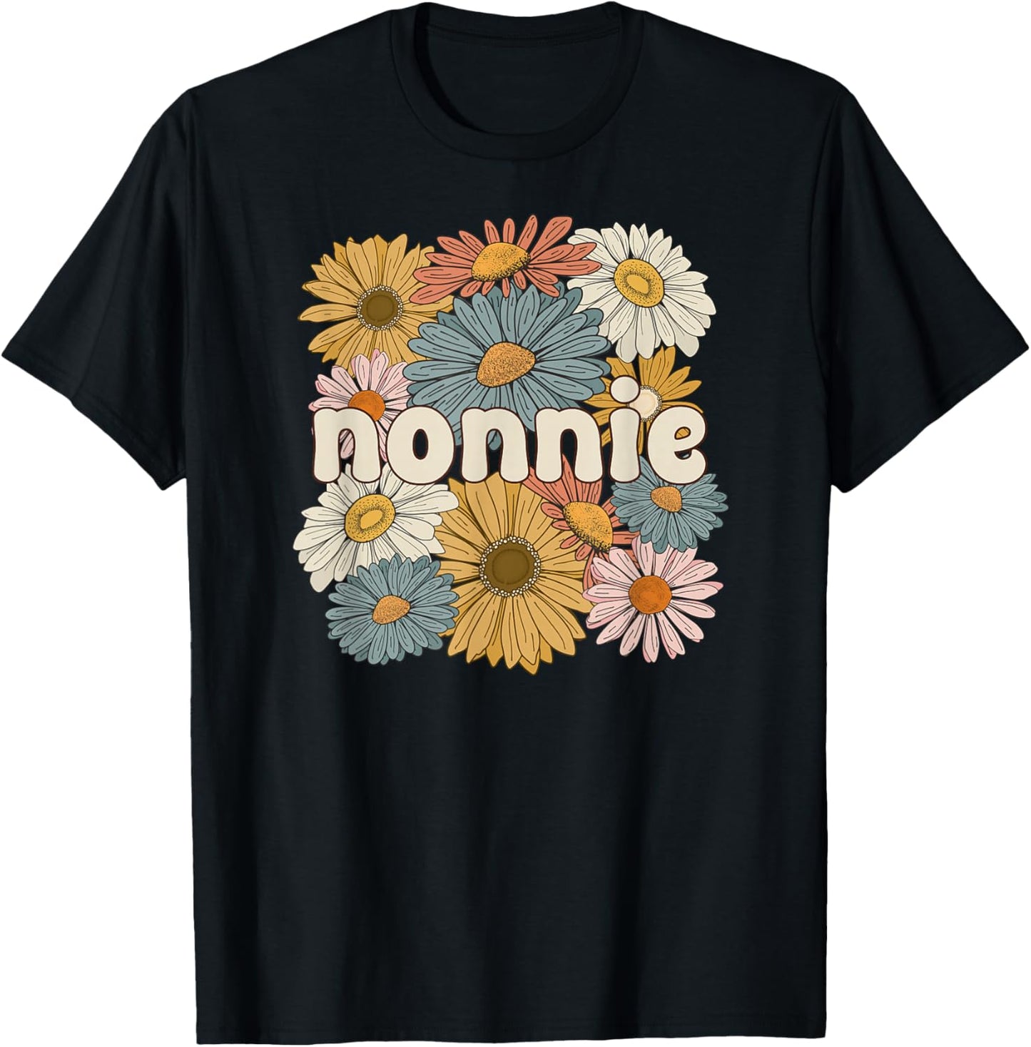 Groovy Nonnie Grandmother Flowers Nonnie Grandma T-Shirt - T-Shirt | Black