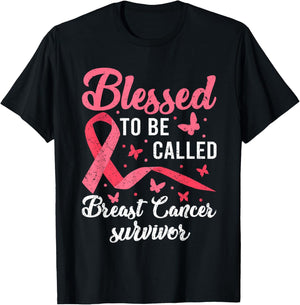 Blessed With Cancer Shirts, Pink Butterfly Breast Cancer T-Shirt - T-Shirt | Black