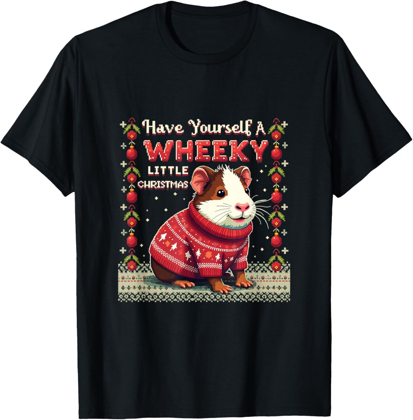 Wheeky Little Christmas Ugly Sweater Guinea Pig T-Shirt - T-Shirt | Black
