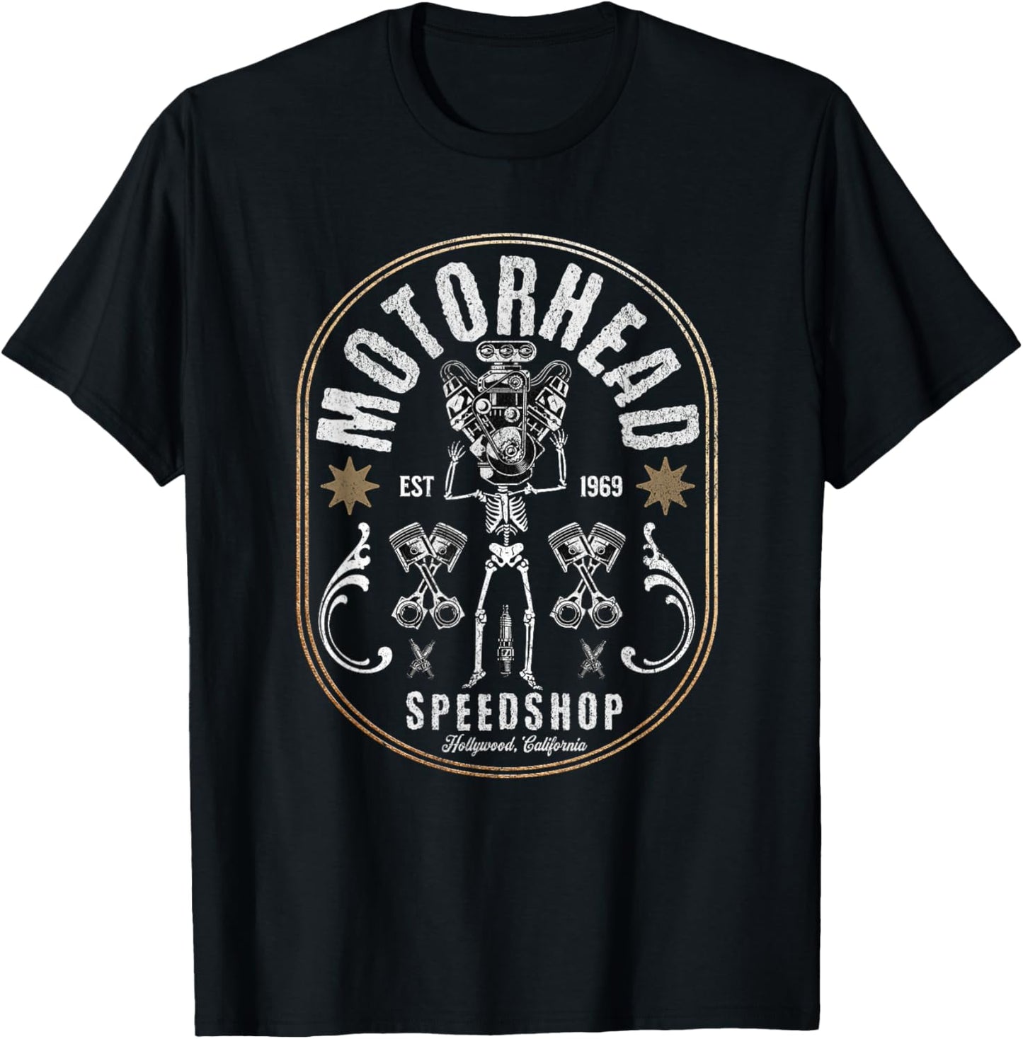 Skeleton Motor Head Speed Shop Hot Rod Mechanic Car Lover T-Shirt - T-Shirt | Black