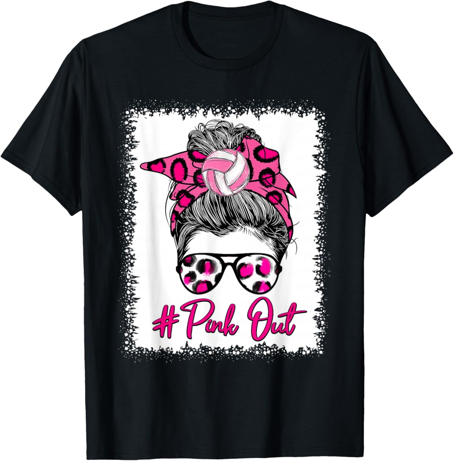 Pink Out Messy Bun Volleyball Breast Cancer Sport Lovers T-Shirt - T-Shirt | Black