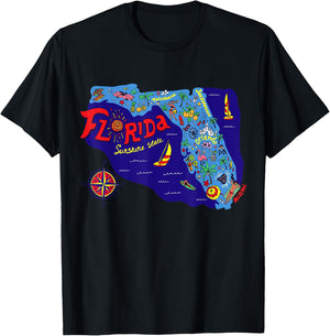 I Love Florida T Shirt, Cute Colorful Florida Graphic Map T-Shirt - T-Shirt | Black