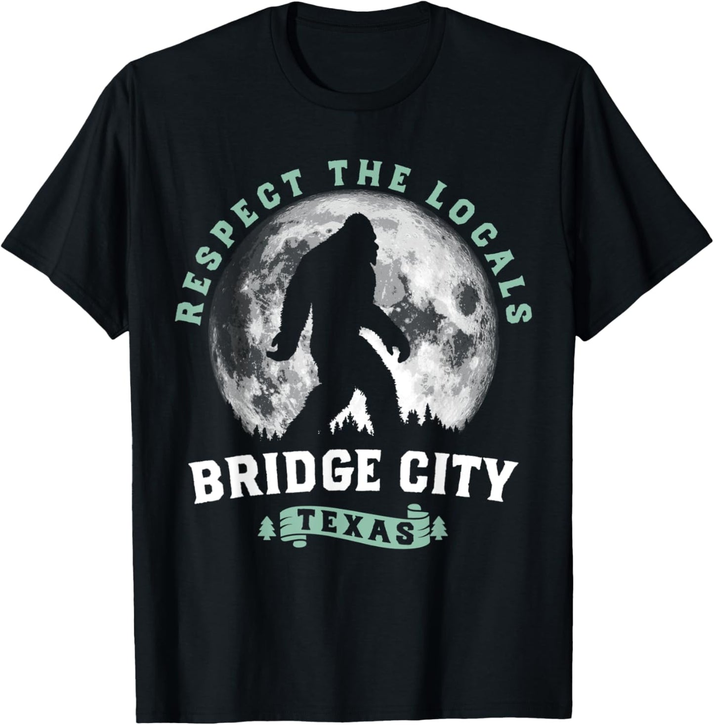 Bridge City Texas Bigfoot Night Walk Retro Moon T-Shirt - T-Shirt | Black