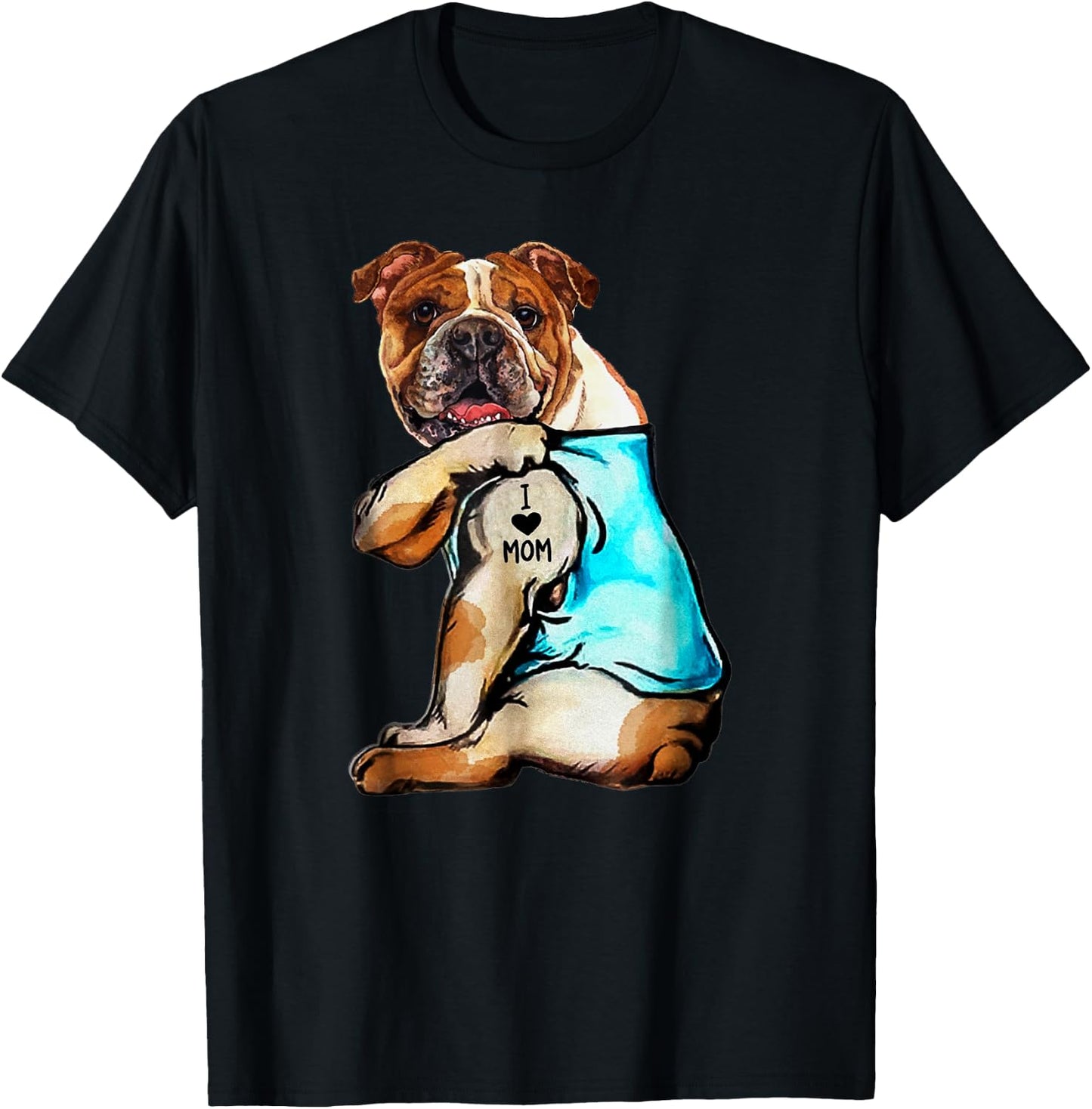 English Bulldog - I Love Mom Tattoo Mother's day gift Women Kids T-Shirt - T-Shirt | Black