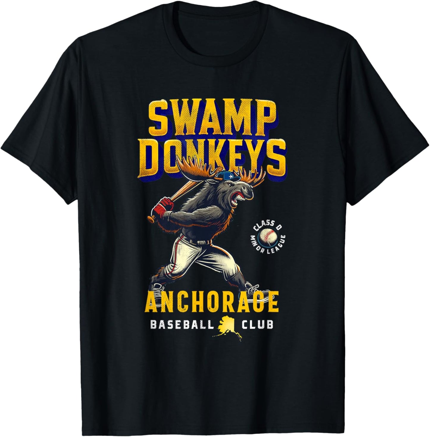 Anchorage Swamp Donkeys Retro Minor League Baseball Team T-Shirt - T-Shirt | Black