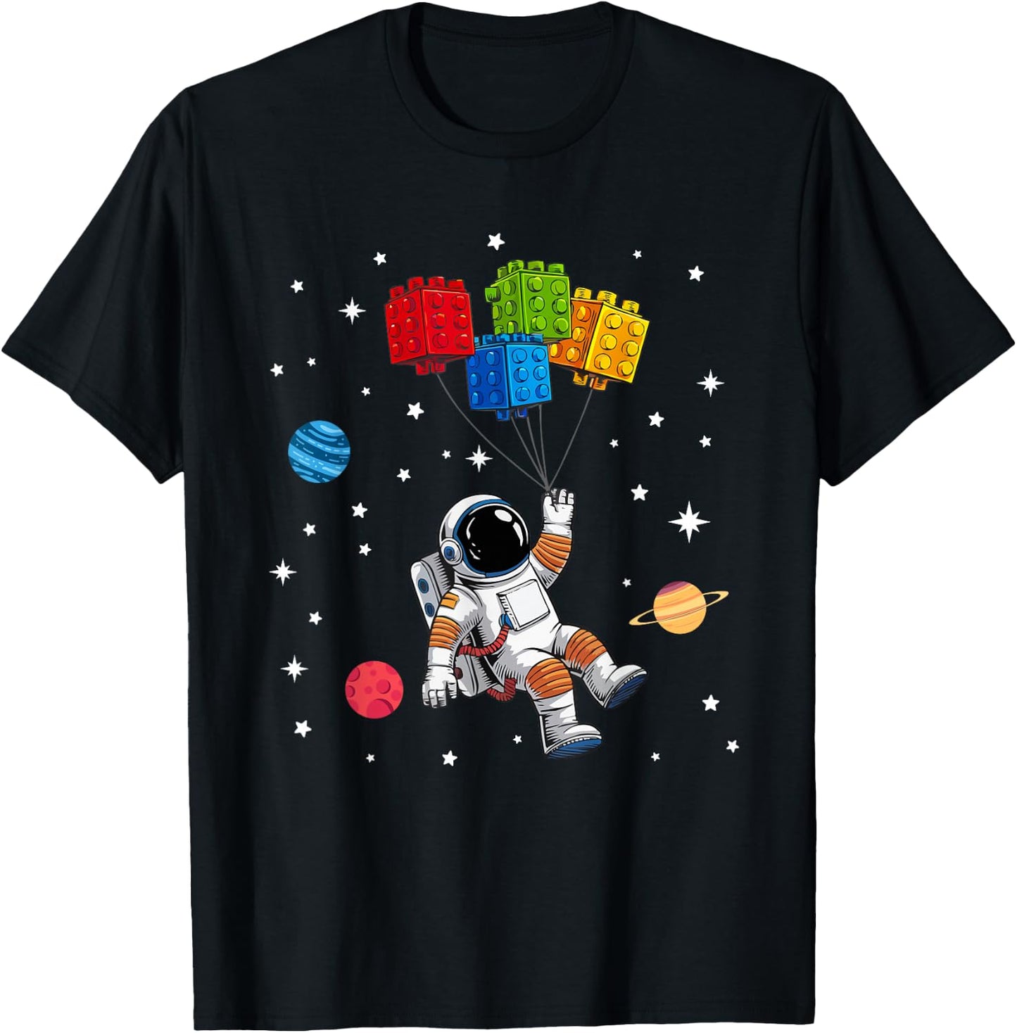 Space Astronaut Funny Building Blocks Bricks Master Builder T-Shirt - T-Shirt | Black