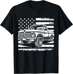 First gen Classic Americana Truck Vintage Patriotic Design T-Shirt - T-Shirt | Black