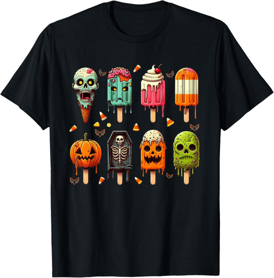 Funny Popsicle Summer Horror Halloween Ice Cream Summerween Men Women Kids T-Shirt - T-Shirt | Black