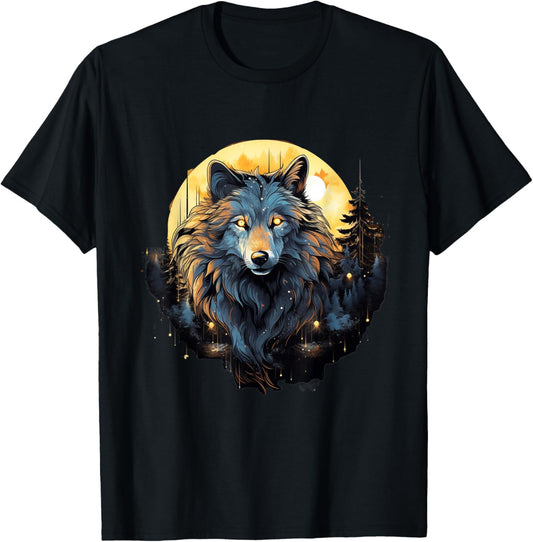 Moonlit Howls: Aesthetic Wolf T-Shirt - T-Shirt | Black