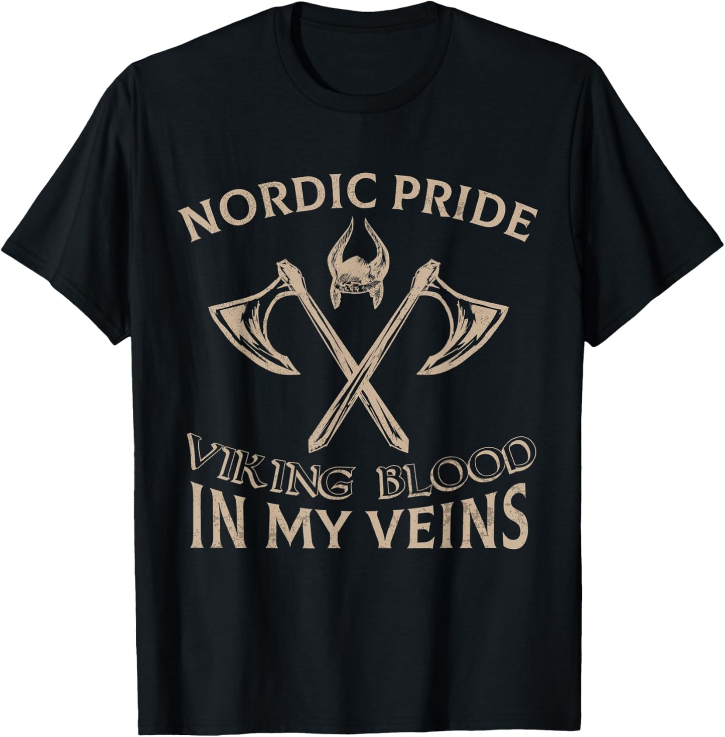 Nordic Pride Viking Blood In My Veins Axe Helmet T-Shirt - T-Shirt | Black