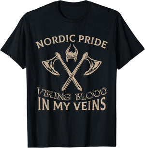 Nordic Pride Viking Blood In My Veins Axe Helmet T-Shirt - T-Shirt | Black