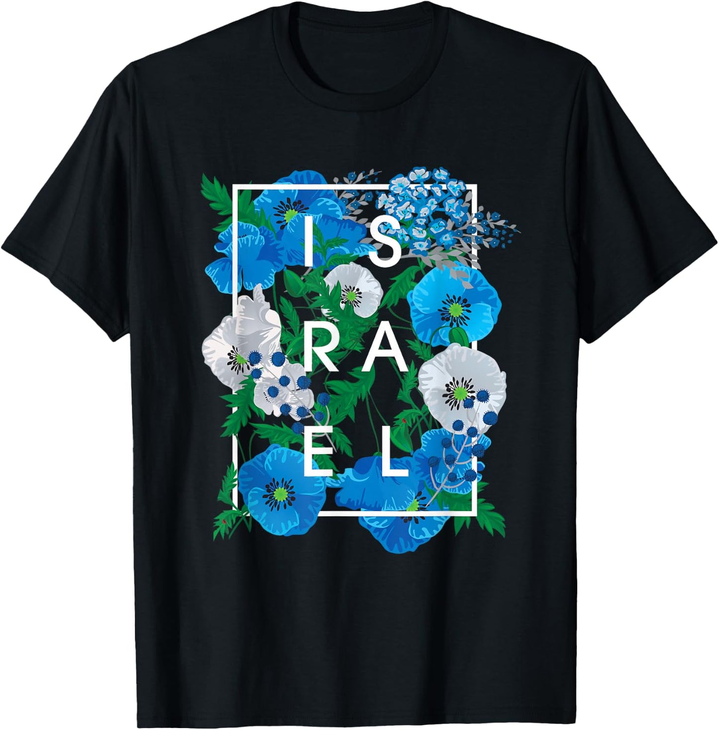 Flowers of Israel Word Art - Israeli Pride T-Shirt - T-Shirt | Black
