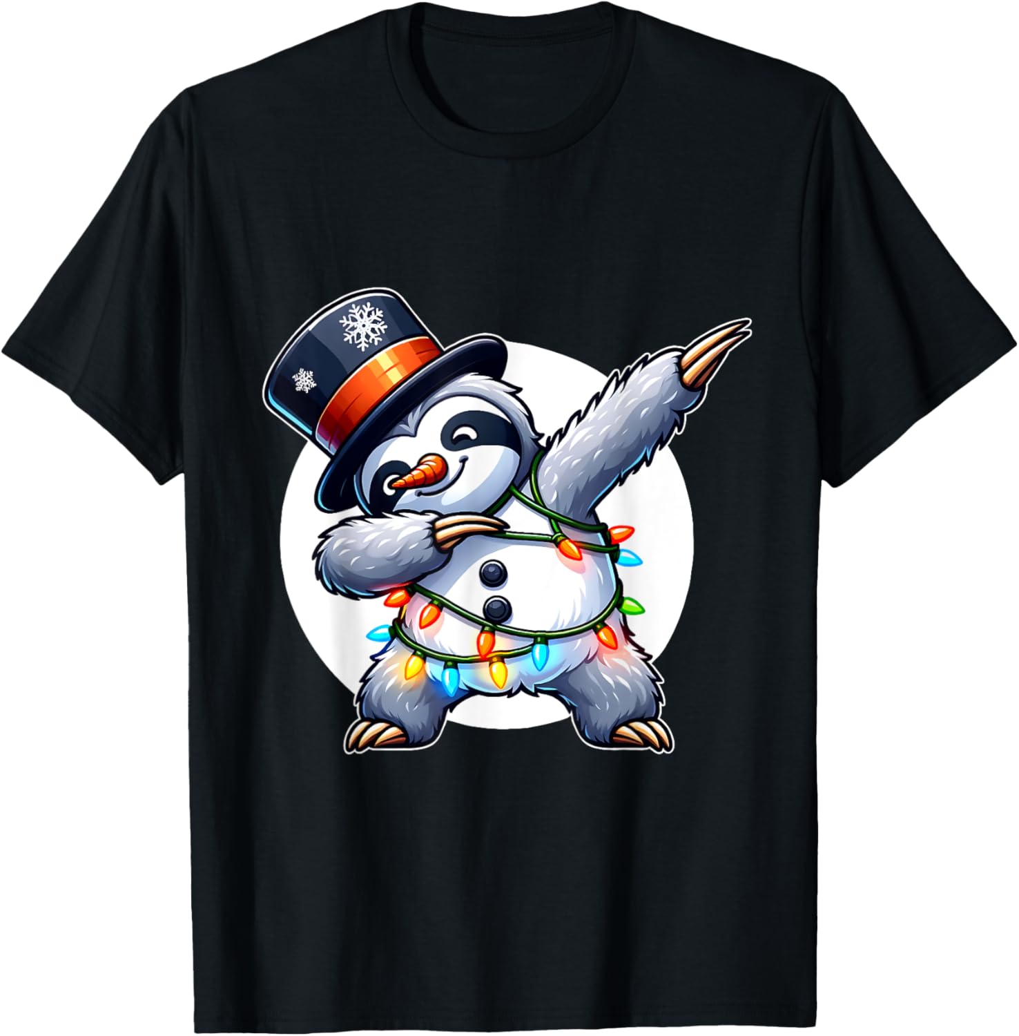 Dabbing Sloth Snowman Costume Christmas T-Shirt - T-Shirt | Black