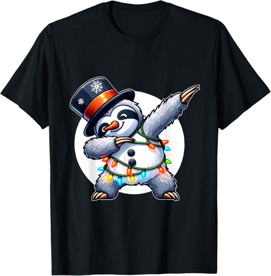 Dabbing Sloth Snowman Costume Christmas T-Shirt - T-Shirt | Black