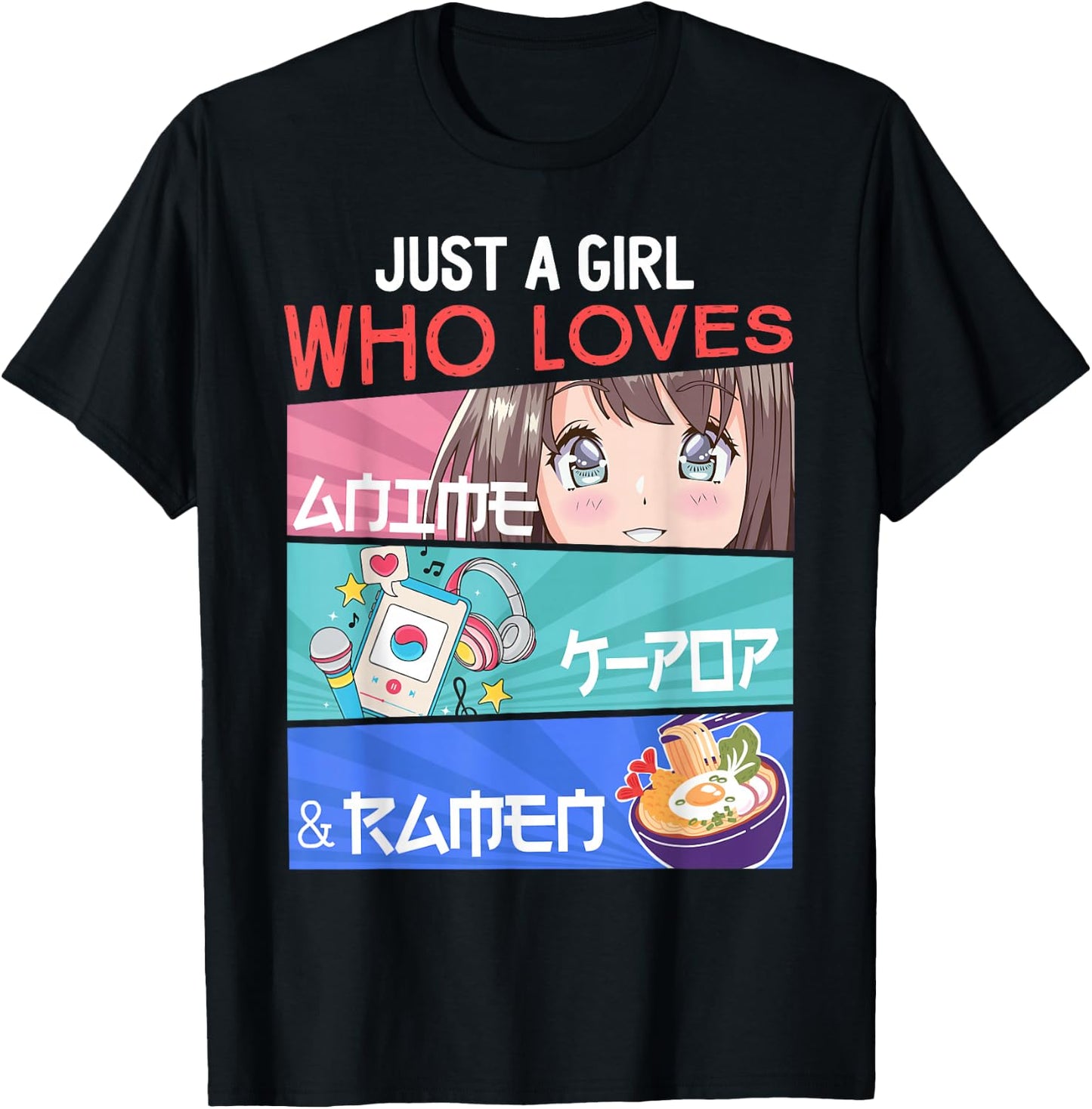 Just A Girl Who Loves Anime K-Pop Ramen KPop Lover Kawaii T-Shirt - T-Shirt | Black
