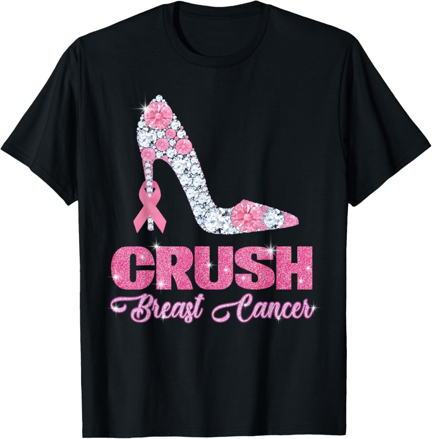 Crush Breast Cancer Bling Pink Ribbon Awareness October Gift T-Shirt - T-Shirt | Black