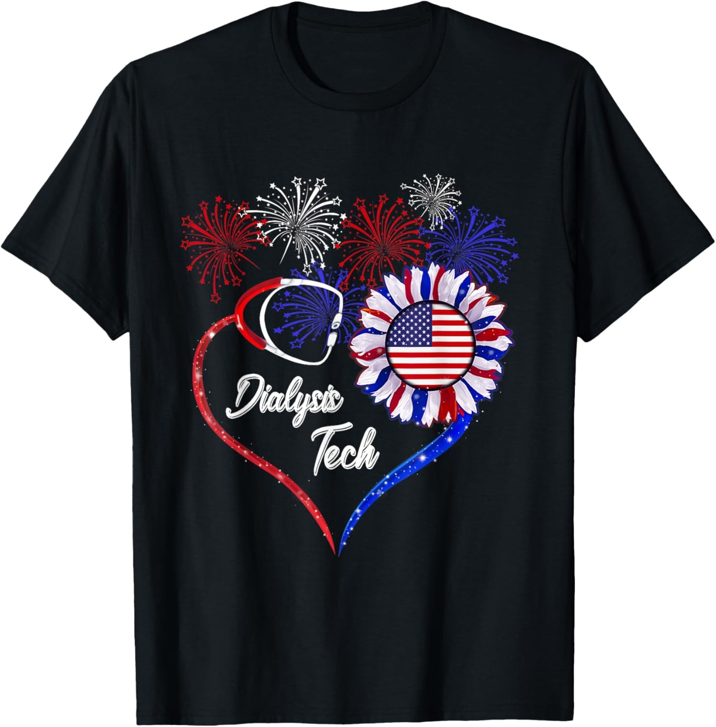 Patriotic Dialysis Tech - American Flag Sunflower Love Men T-Shirt - T-Shirt | Black