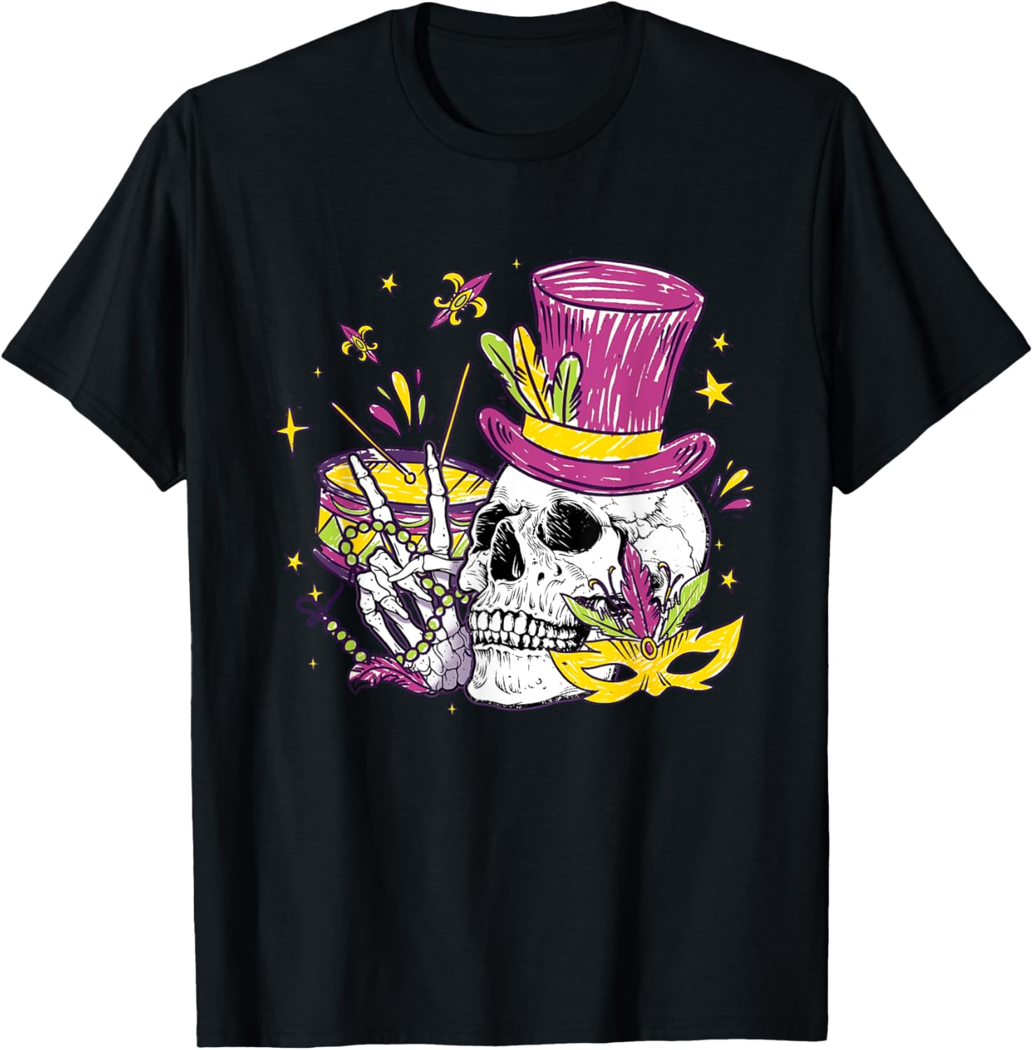 Funny Sugar Skull Mardi Gras Party Apparel Men Women Kids T-Shirt - T-Shirt | Black