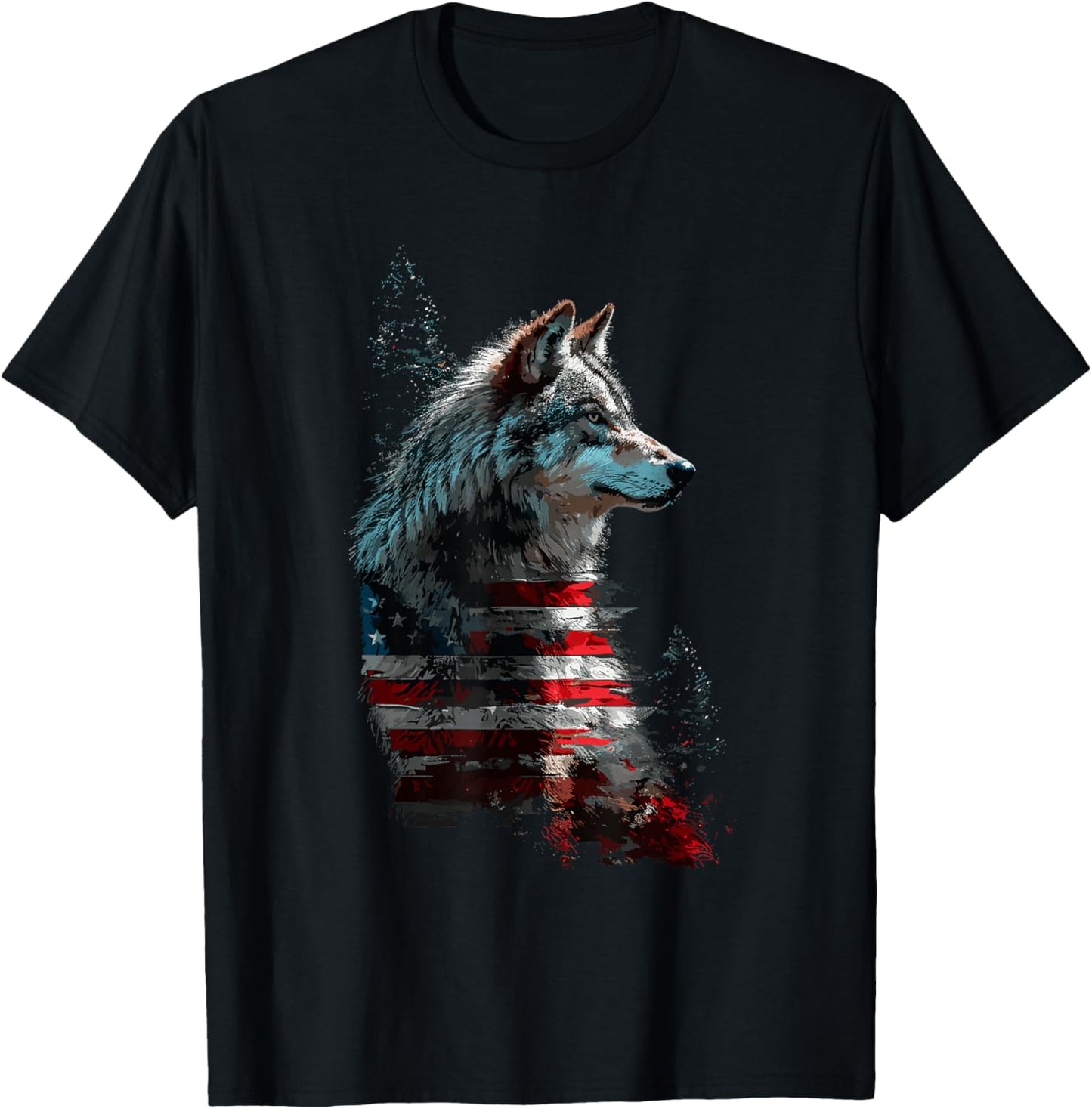 Wolf Outfit Patriotic Wolves 4th Of July USA American Flag Women Men T-Shirt - T-Shirt | Black