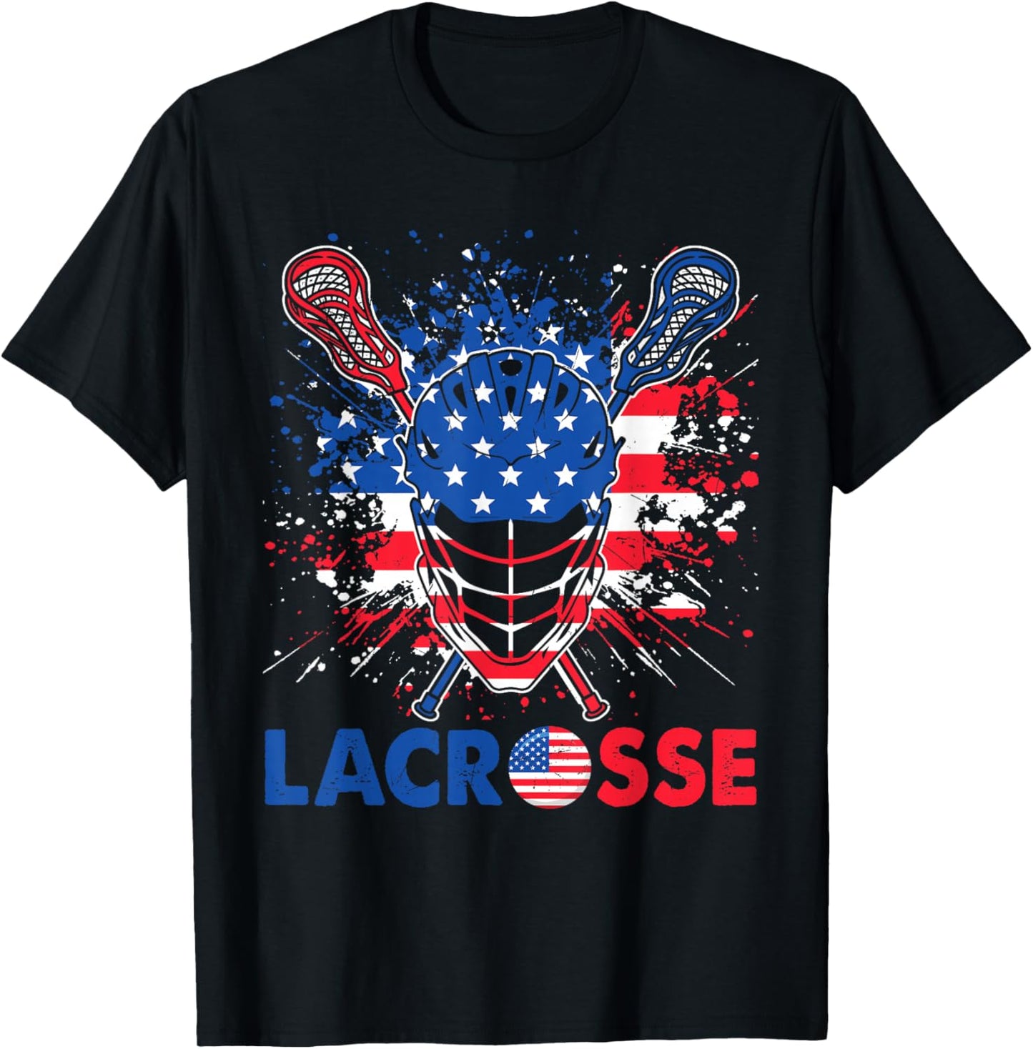 Lacrosse USA Flag Lax Helmet Sticks 4th Of July T-Shirt - T-Shirt | Black
