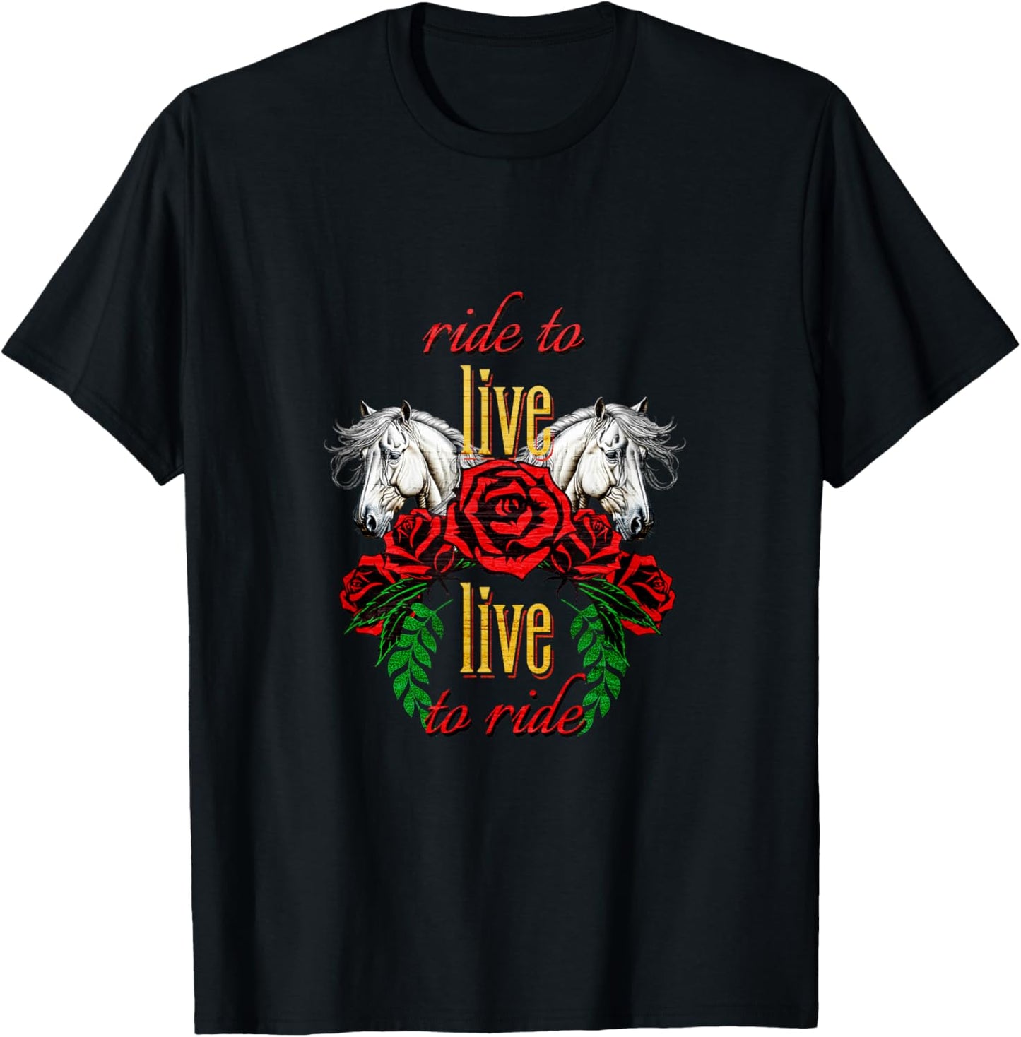 Love to Ride Horses Red Rose Western Theme Horse Lovers T-Shirt - T-Shirt | Black