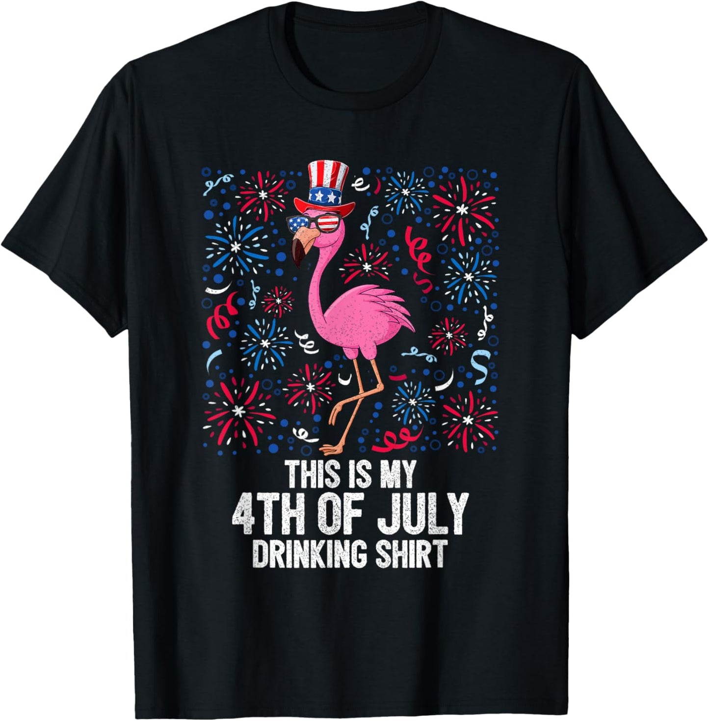 This Is My 4th Of July Drinking Shirt Flamingo American Flag T-Shirt - T-Shirt | Black