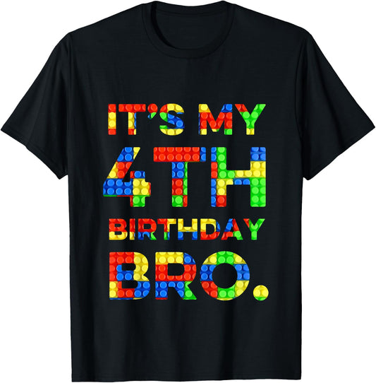 Kids Cute 4th Birthday Shirt 4 Years Old Block Building Boys T-Shirt - T-Shirt | Black
