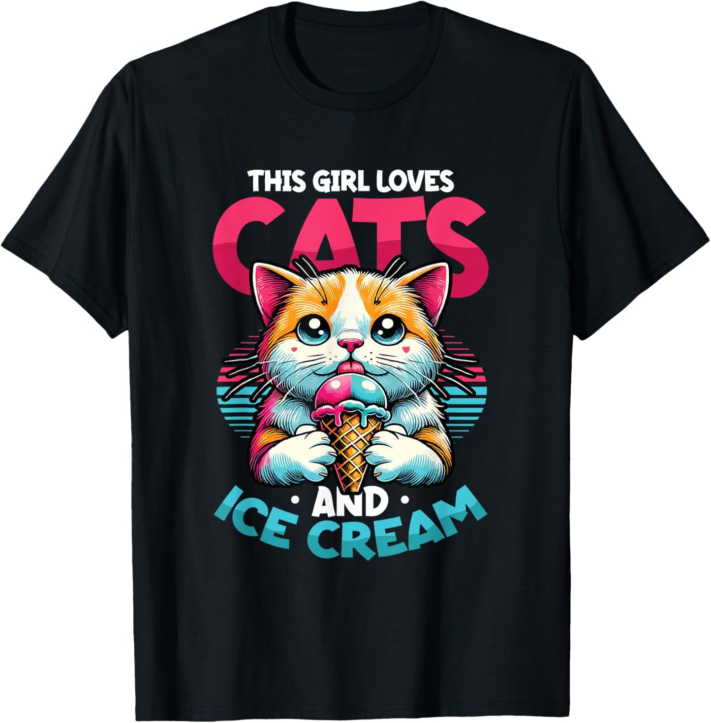 This Girl Loves Cats And Ice Cream T-Shirt - T-Shirt | Black