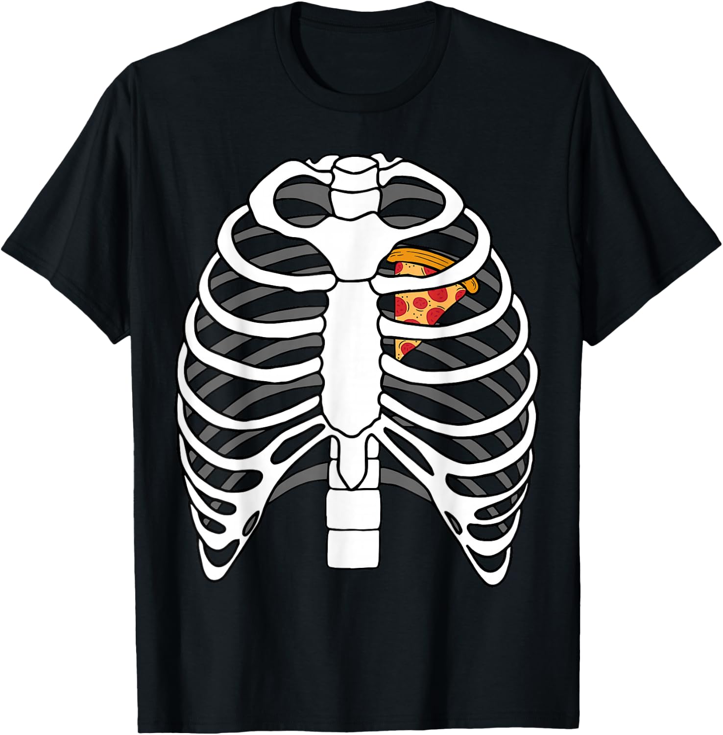 Skeleton Rib Pizza Heart Costume Easy Food Halloween Gifts T-Shirt - T-Shirt | Black