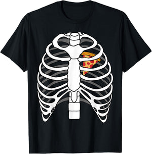 Skeleton Rib Pizza Heart Costume Easy Food Halloween Gifts T-Shirt - T-Shirt | Black