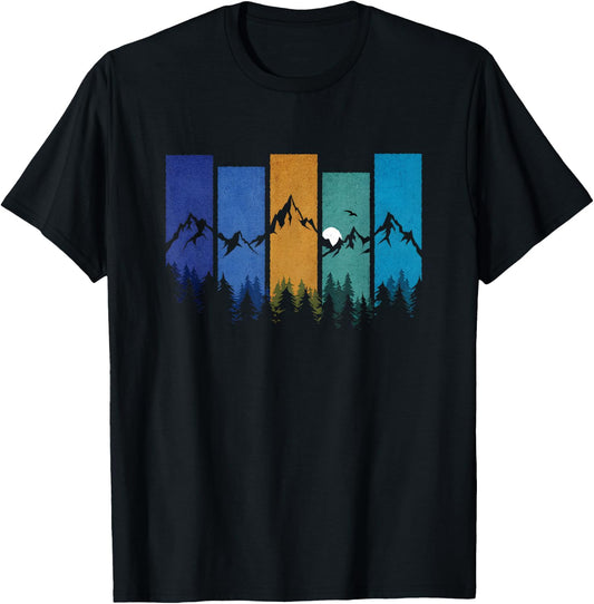 Trees Mountains Moon Adventure Outdoor Wildlife Forest T-Shirt - T-Shirt | Black