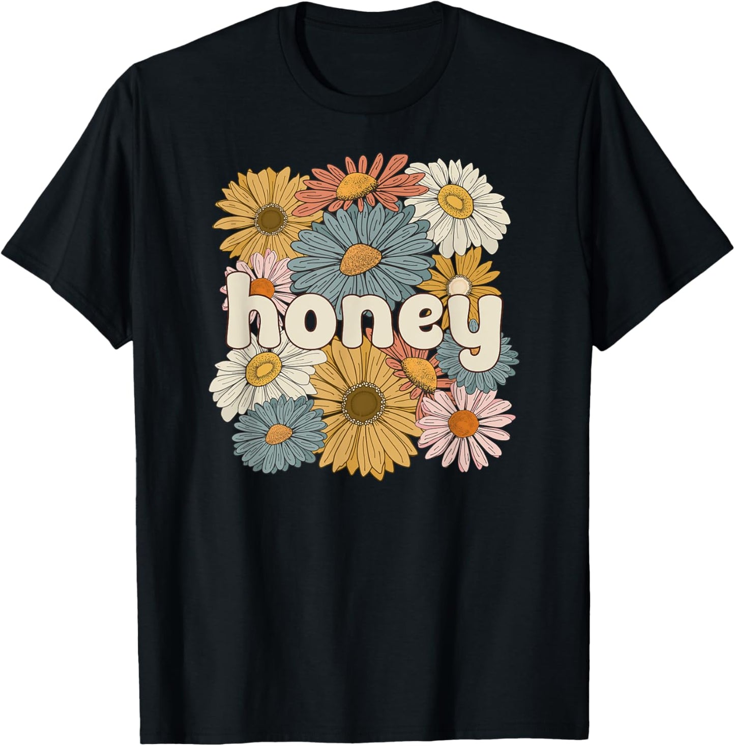 Groovy Honey Grandmother Flowers Honey Grandma T-Shirt - T-Shirt | Black