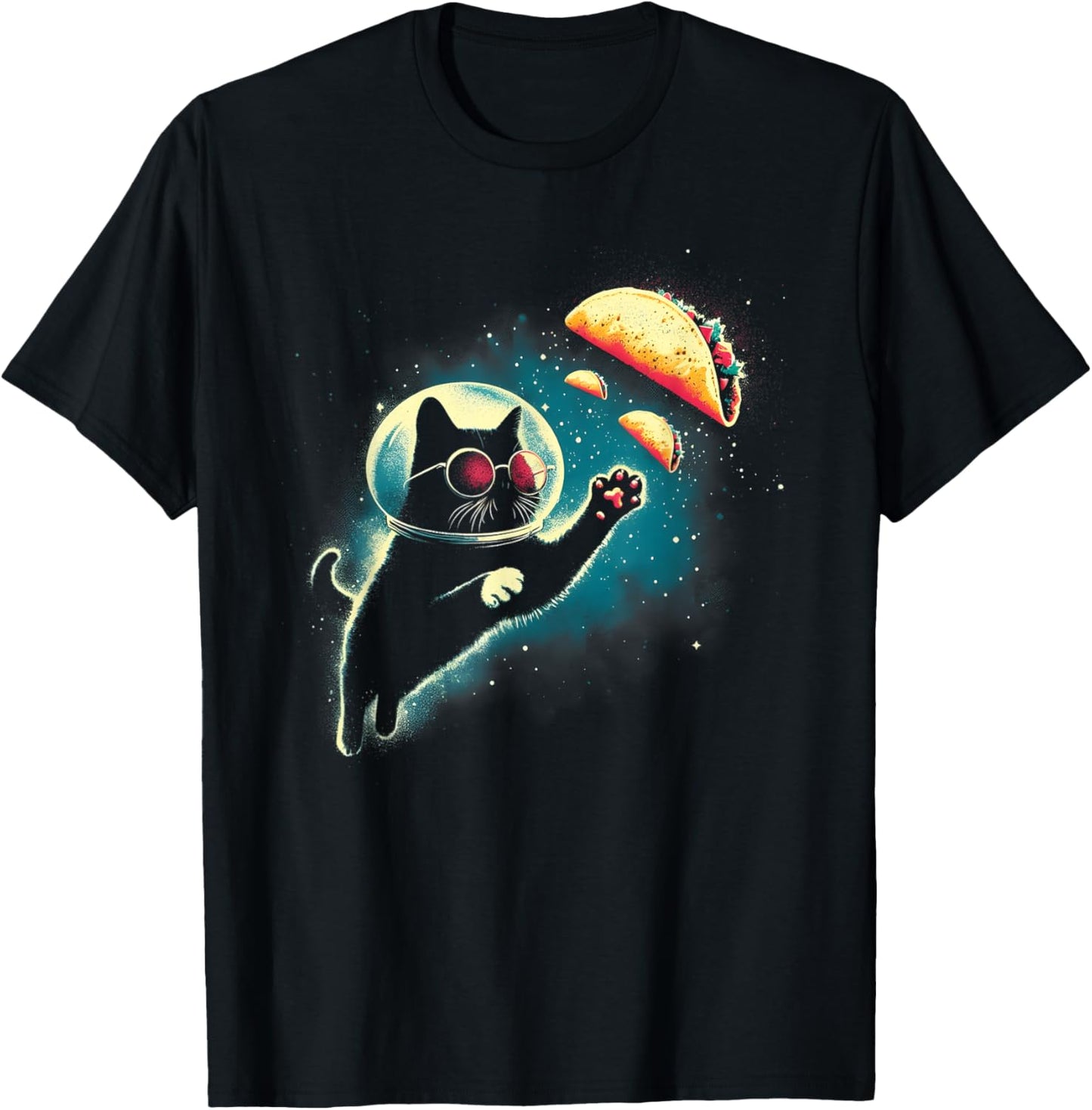 Cat In Space Grabs Tacos - Funny Kitten Space Taco Lover T-Shirt - T-Shirt | Black