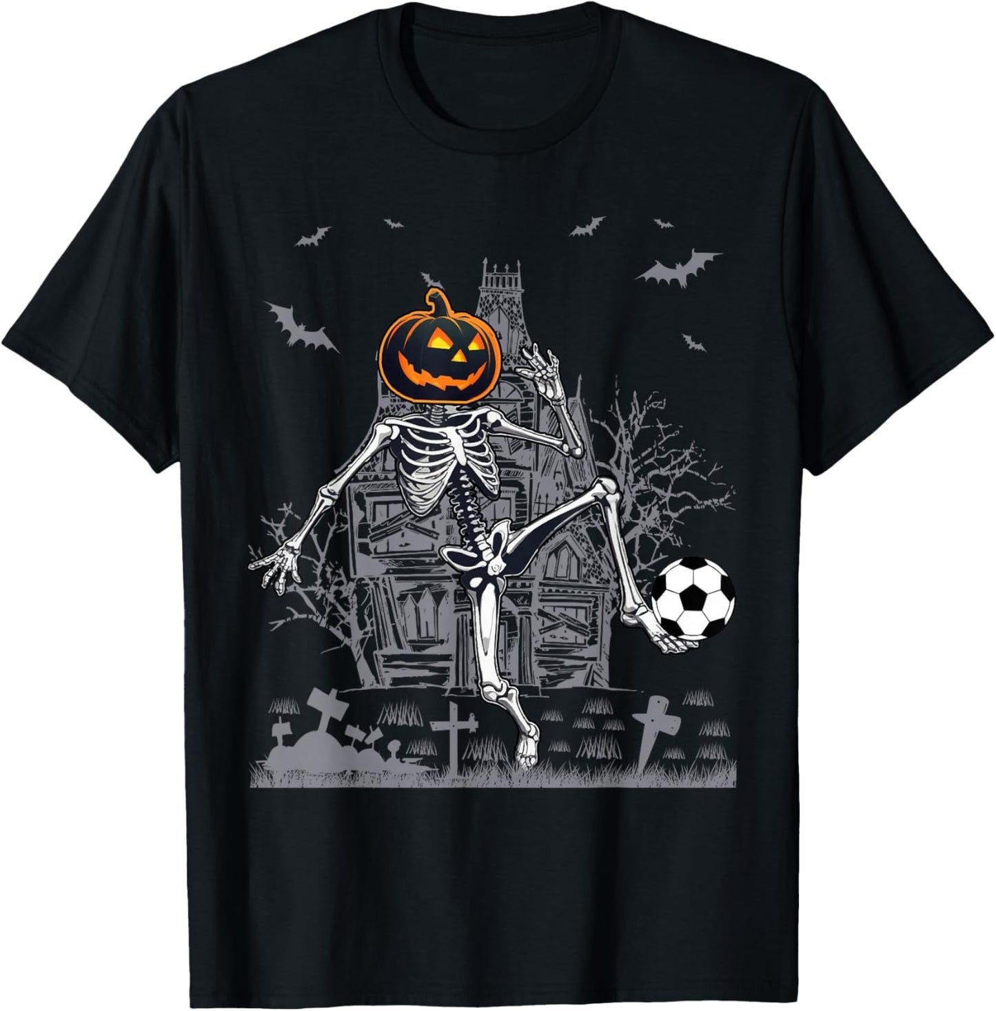 Soccer Skeleton Halloween Men Boys Soccer Halloween T-Shirt - T-Shirt | Black