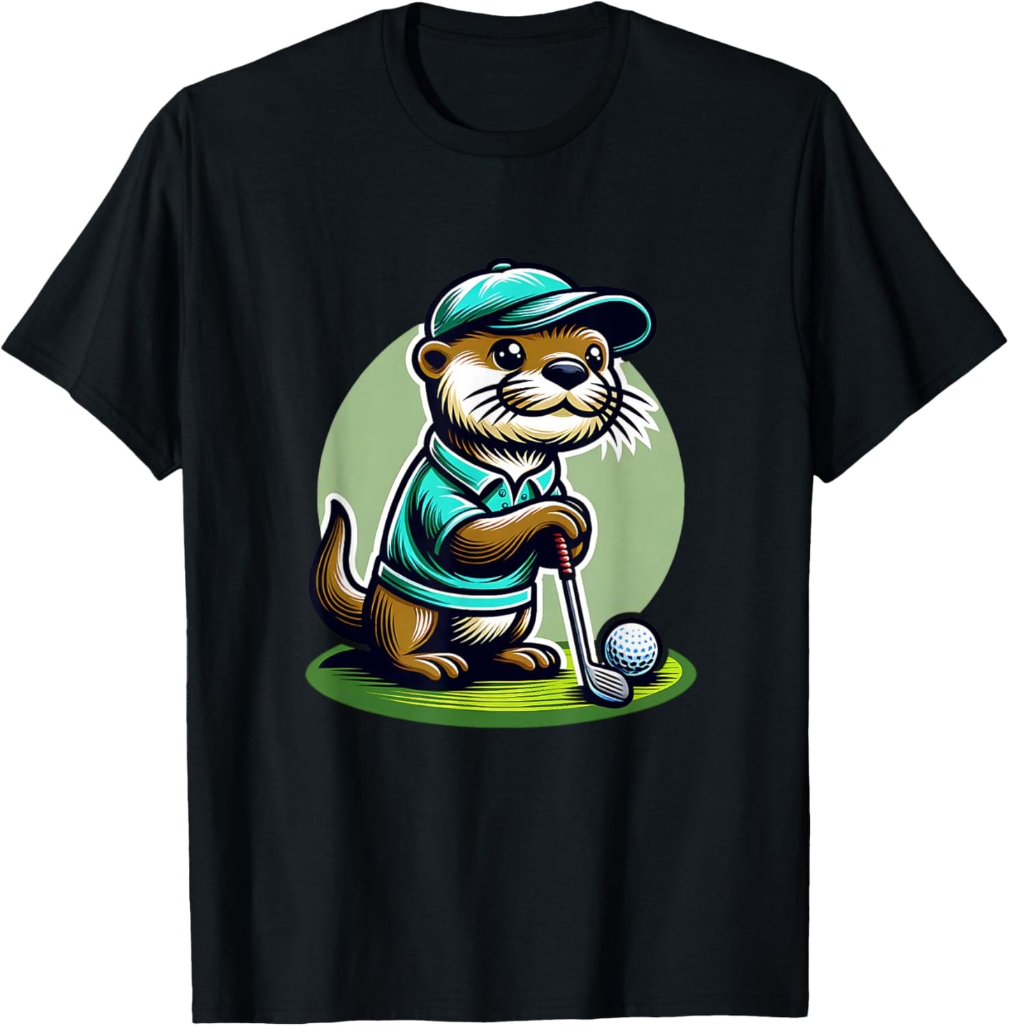 Retired Otter Golfer On Golf Course With Golfclub T-Shirt - T-Shirt | Black