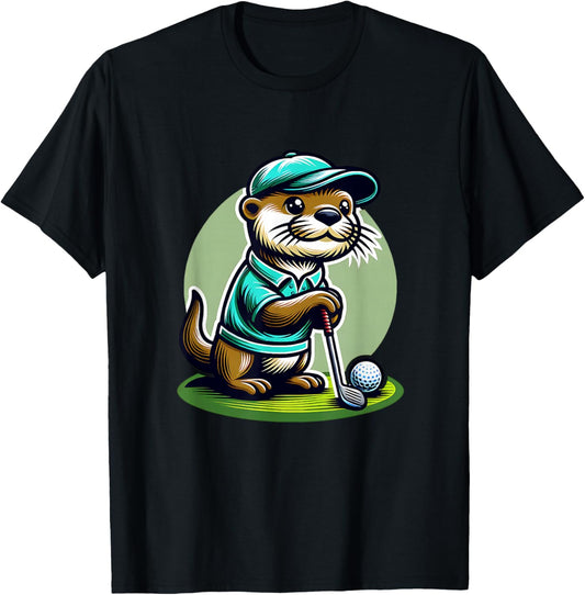 Retired Otter Golfer On Golf Course With Golfclub T-Shirt - T-Shirt | Black