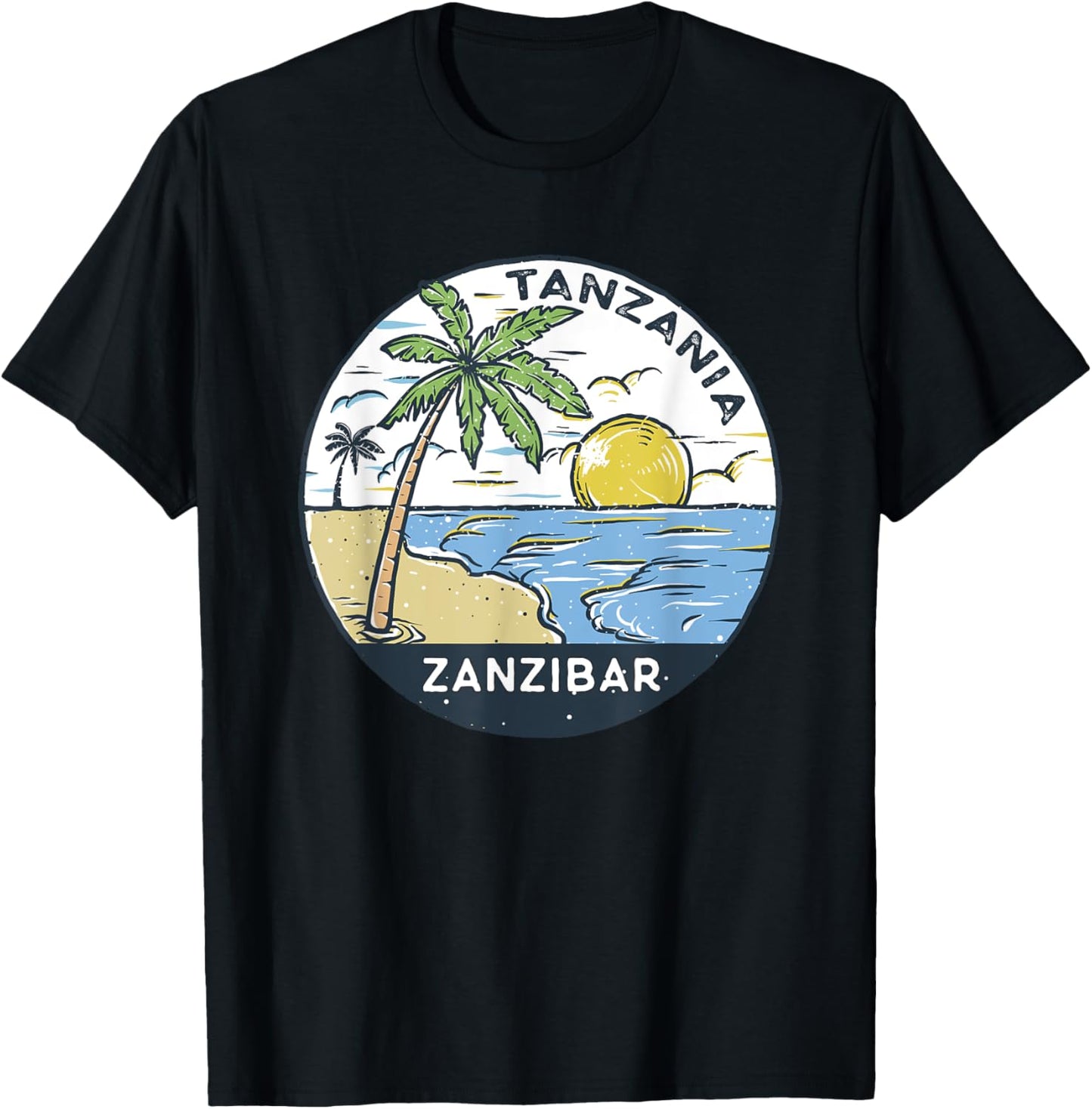 Zanzibar Tanzania Illustrated Ocean Beach Vintage Women Kids T-Shirt - T-Shirt | Black