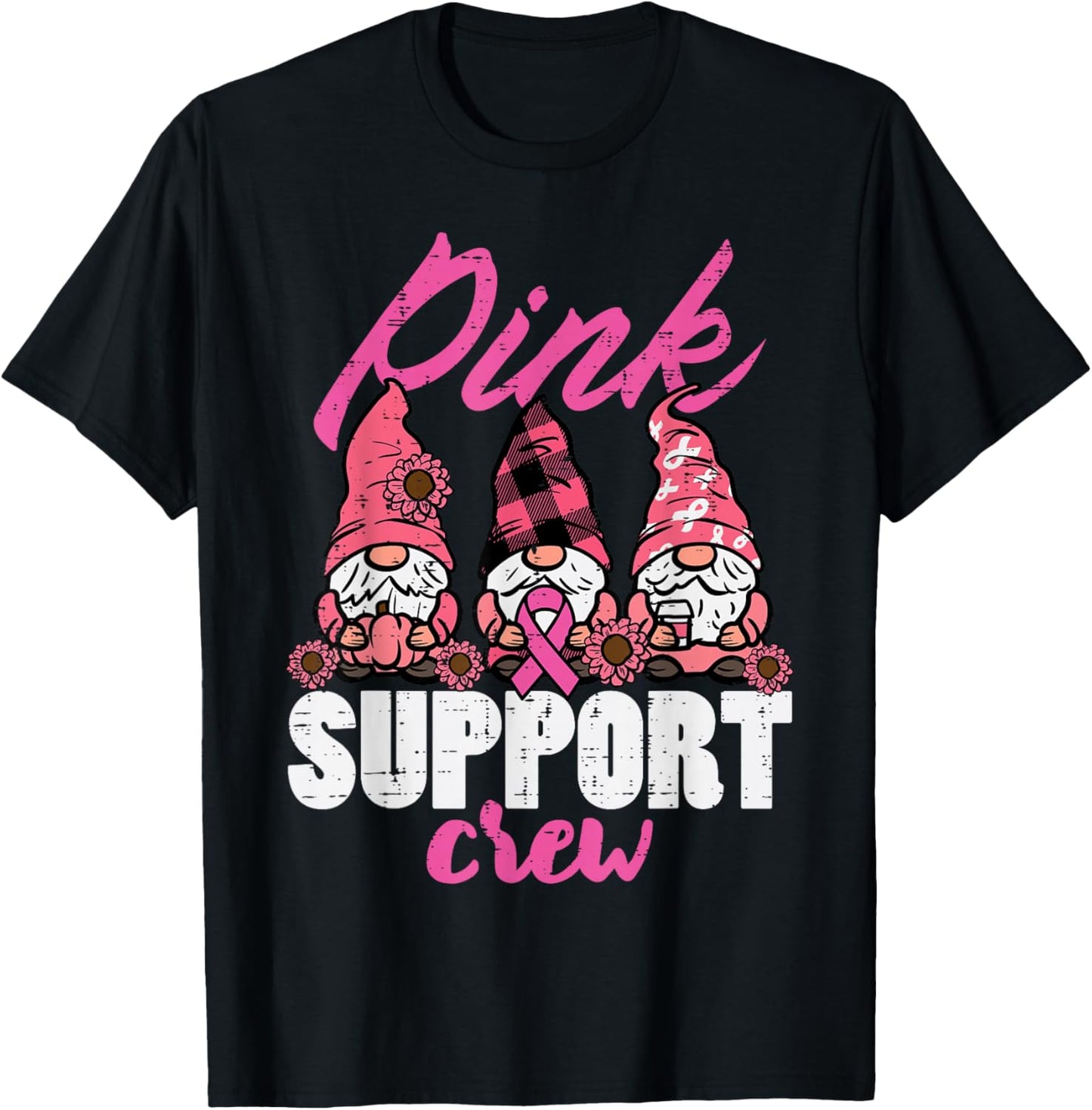 Breast Cancer Gnomes Pink Support Crew Aware Women Kids Men T-Shirt - T-Shirt | Black