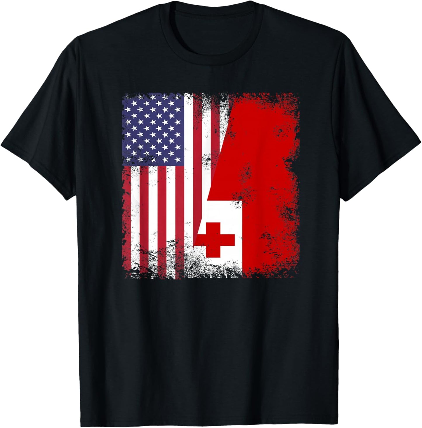 Half Tongan Flag | Vintage Tonga USA Gift T-Shirt - T-Shirt | Black