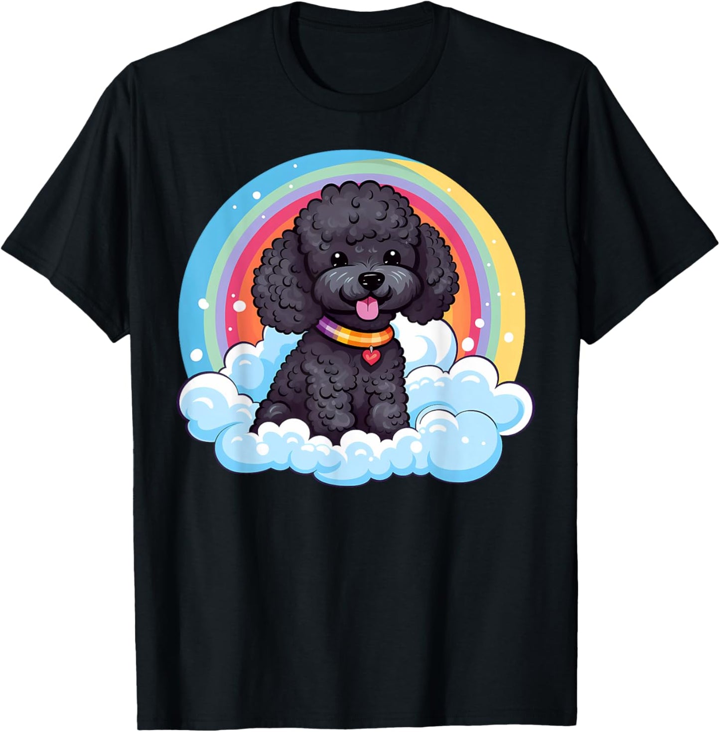 Cute Black Poodle Rainbow Cloud Puppy Dog Kawaii Animals Women Kids T-Shirt - T-Shirt | Black