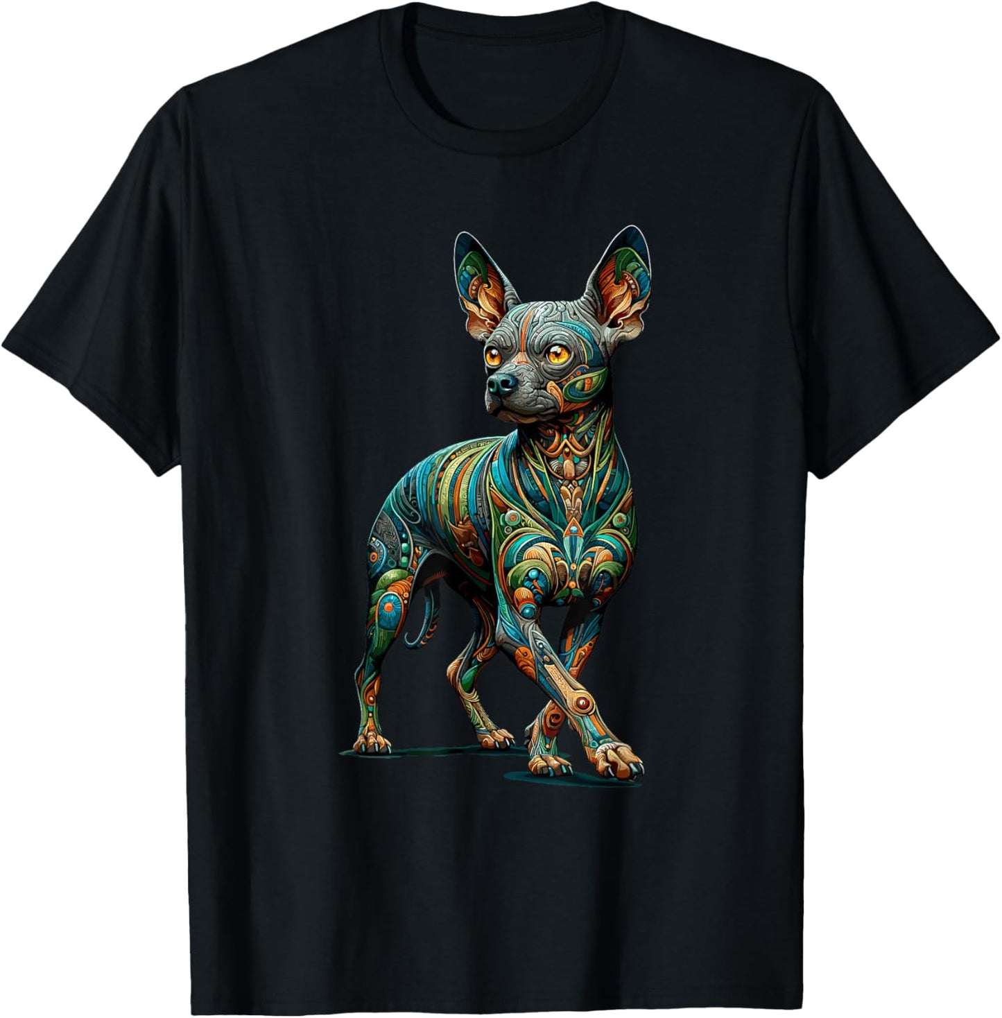 Laroli Aesthetic Art Mandala Art Mexican Hairless Dog Xoloitzcuintli T-Shirt - T-Shirt | Black
