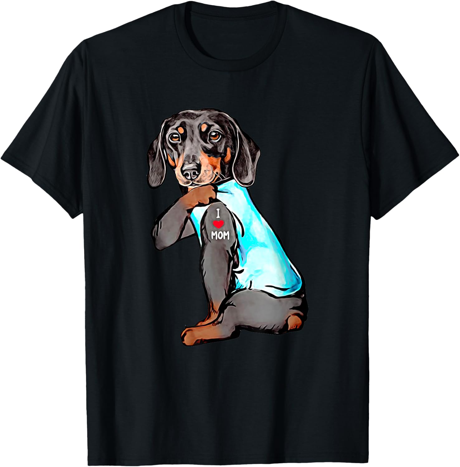 Funny Dachshund Dog Tattoo I Love Mom Dogmom Gift T-Shirt - T-Shirt | Black