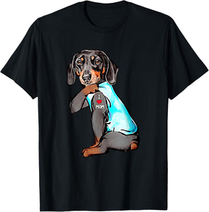 Funny Dachshund Dog Tattoo I Love Mom Dogmom Gift T-Shirt - T-Shirt | Black