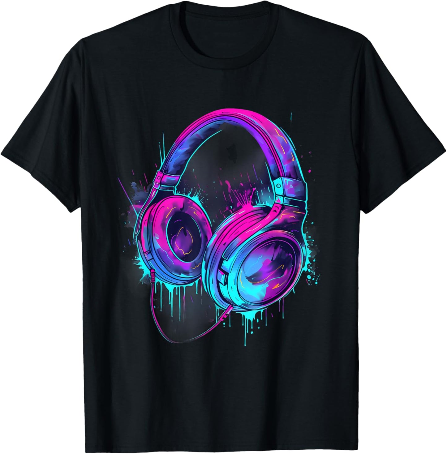 Headphones Music DJ Music Lover Music Headphones EDM Splash T-Shirt - T-Shirt | Black