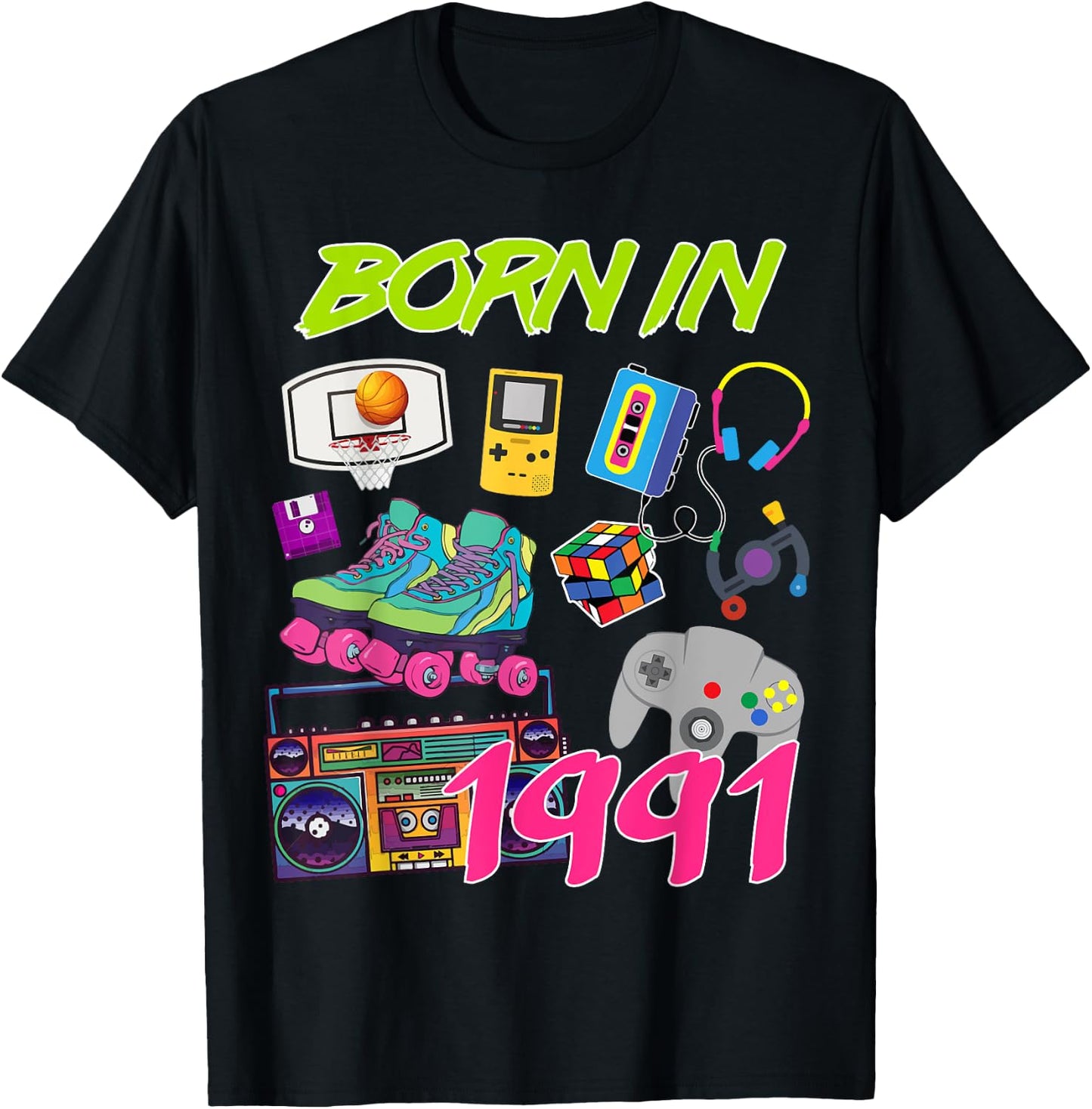 Retro Born In 1991 29th Birthday T-Shirt - T-Shirt | Black