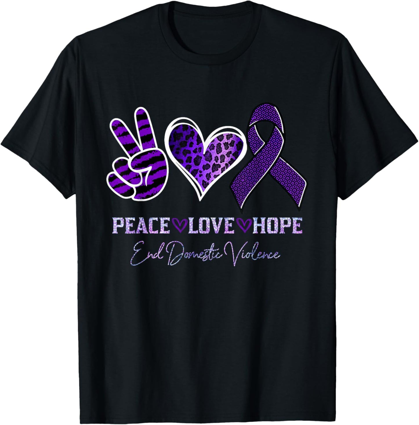 Peace Love Hope Leopard End Domestic Violence Awareness T-Shirt - T-Shirt | Black