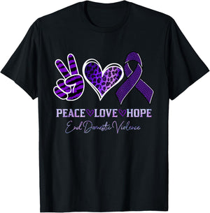 Peace Love Hope Leopard End Domestic Violence Awareness T-Shirt - T-Shirt | Black